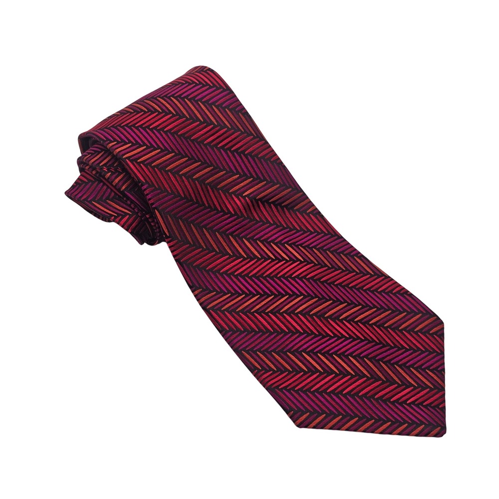 Robert Talbott Best of Class Silk Tie Magenta Orange Herringbone Luxury Designer